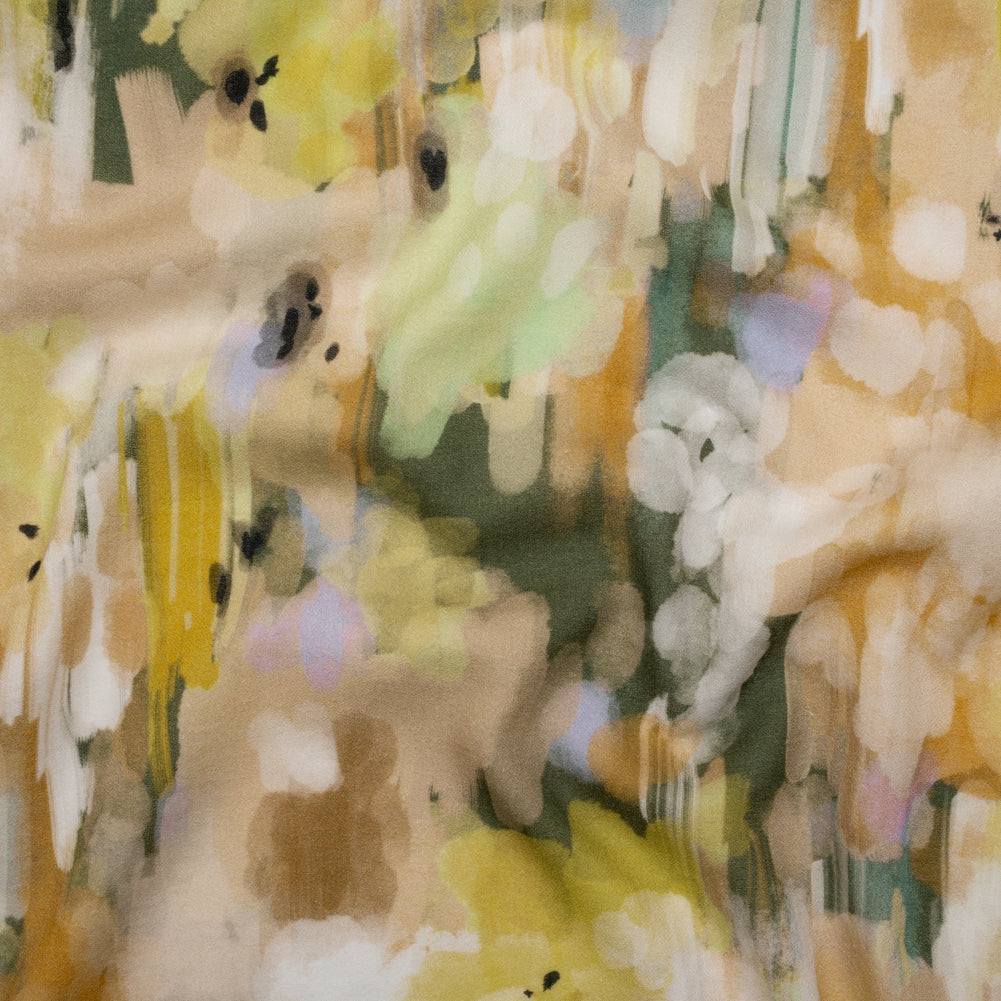 Cotton Crepe - Green, Orange and Beige Abstract Streaks and Spots - Mood Exclusive Scatterstroke Print