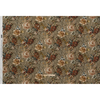 Cotton Crepe - Dusty Olive, Red and Teal Blue Vintage Floral - Mood Exclusive Baroque Blooms Print