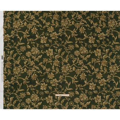 Cotton Crepe - Forest Green and Muted Gold Ornate Floral Vines - Mood Exclusive Gilded Vines Print
