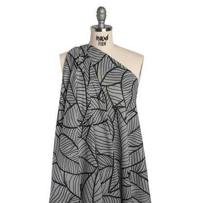 Cotton Crepe - Black and White Embroidered Net Leaves - Mood Exclusive Terrestrial Tesserae Print Folded