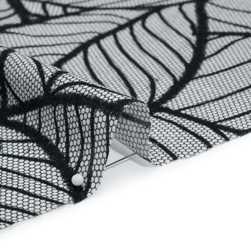 Cotton Crepe - Black and White Embroidered Net Leaves - Mood Exclusive Terrestrial Tesserae Print Full
