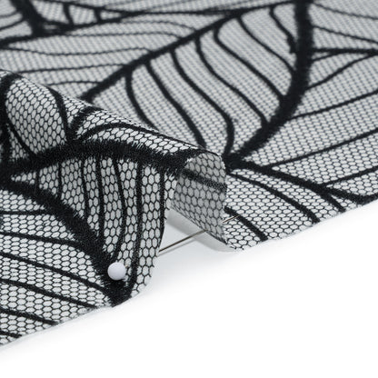 Cotton Crepe - Black and White Embroidered Net Leaves - Mood Exclusive Terrestrial Tesserae Print Full