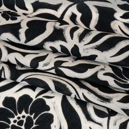 Cotton Crepe - Black and Cream Outlined Flowers - Mood Exclusive Pressed Petals Print