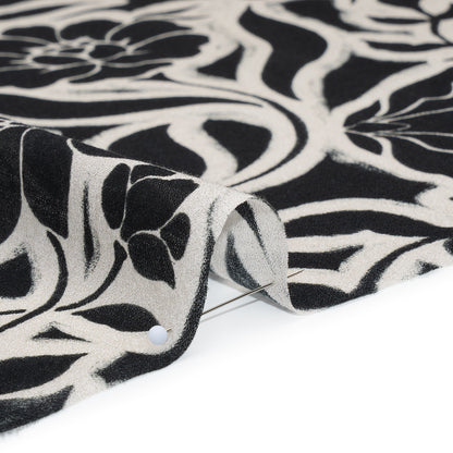 Cotton Crepe - Black and Cream Outlined Flowers - Mood Exclusive Pressed Petals Print