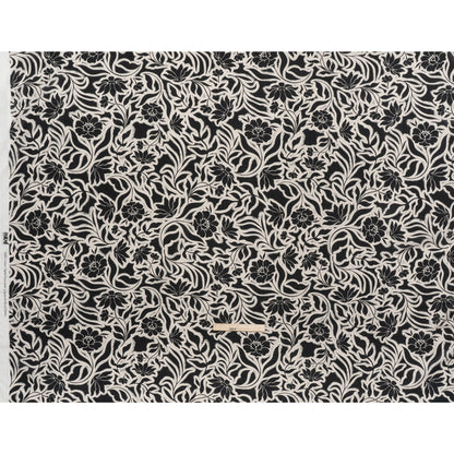 Cotton Crepe - Black and Cream Outlined Flowers - Mood Exclusive Pressed Petals Print