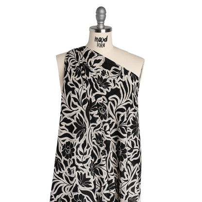 Cotton Crepe - Black and Cream Outlined Flowers - Mood Exclusive Pressed Petals Print