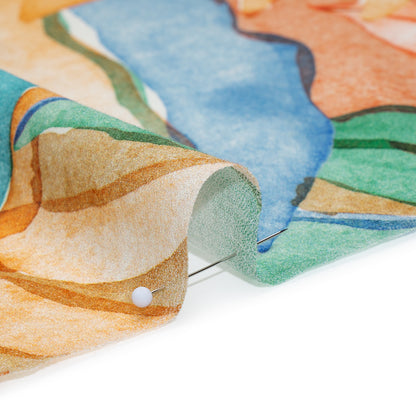 Cotton Crepe - Green, Blue and Orange Watercolor Leaves - Mood Exclusive Cascading Canopy Print