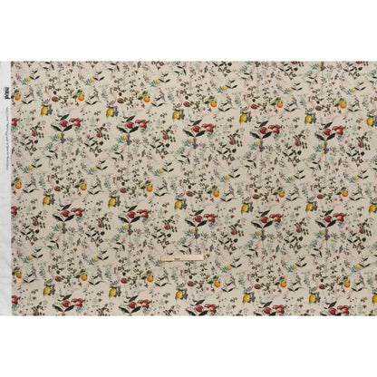 Cotton Crepe - Beige and Green Fruiting Branches and Flowers - Mood Exclusive Orchard's Edges Print
