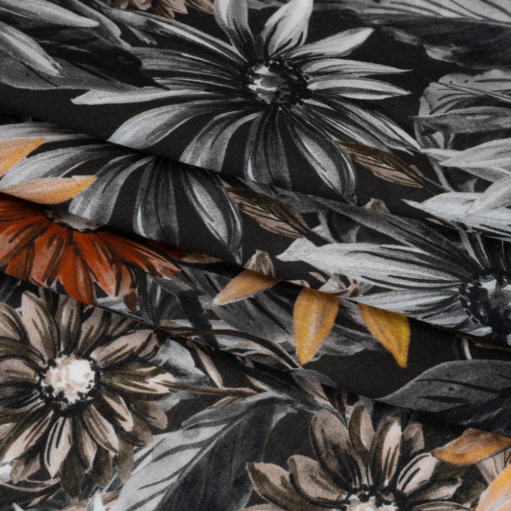 Cotton Crepe - Gray, Yellow and Red Florals - Mood Exclusive Fated Florals Print - Folded