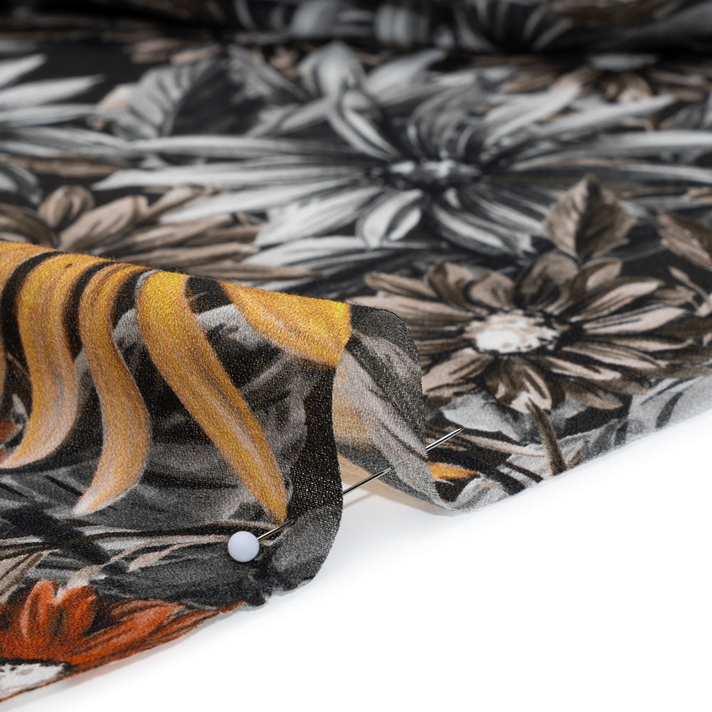 Cotton Crepe - Gray, Yellow and Red Florals - Mood Exclusive Fated Florals Print - Detail