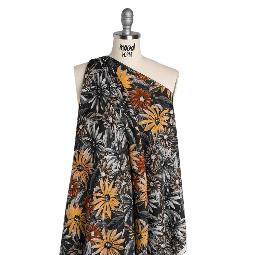 Cotton Crepe - Gray, Yellow and Red Florals - Mood Exclusive Fated Florals Print - Drape