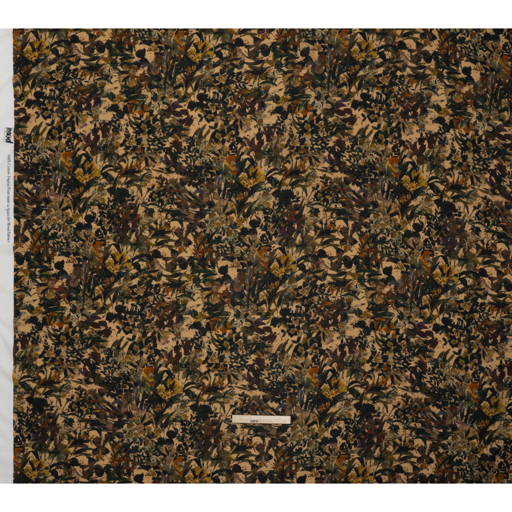 Cotton Crepe - Dark Green, Pale Golden Yellow and Red Brown Floral - Mood Exclusive Golden Grove Print - Full