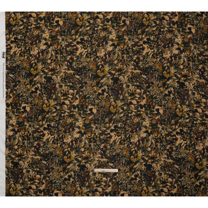 Cotton Crepe - Dark Green, Pale Golden Yellow and Red Brown Floral - Mood Exclusive Golden Grove Print