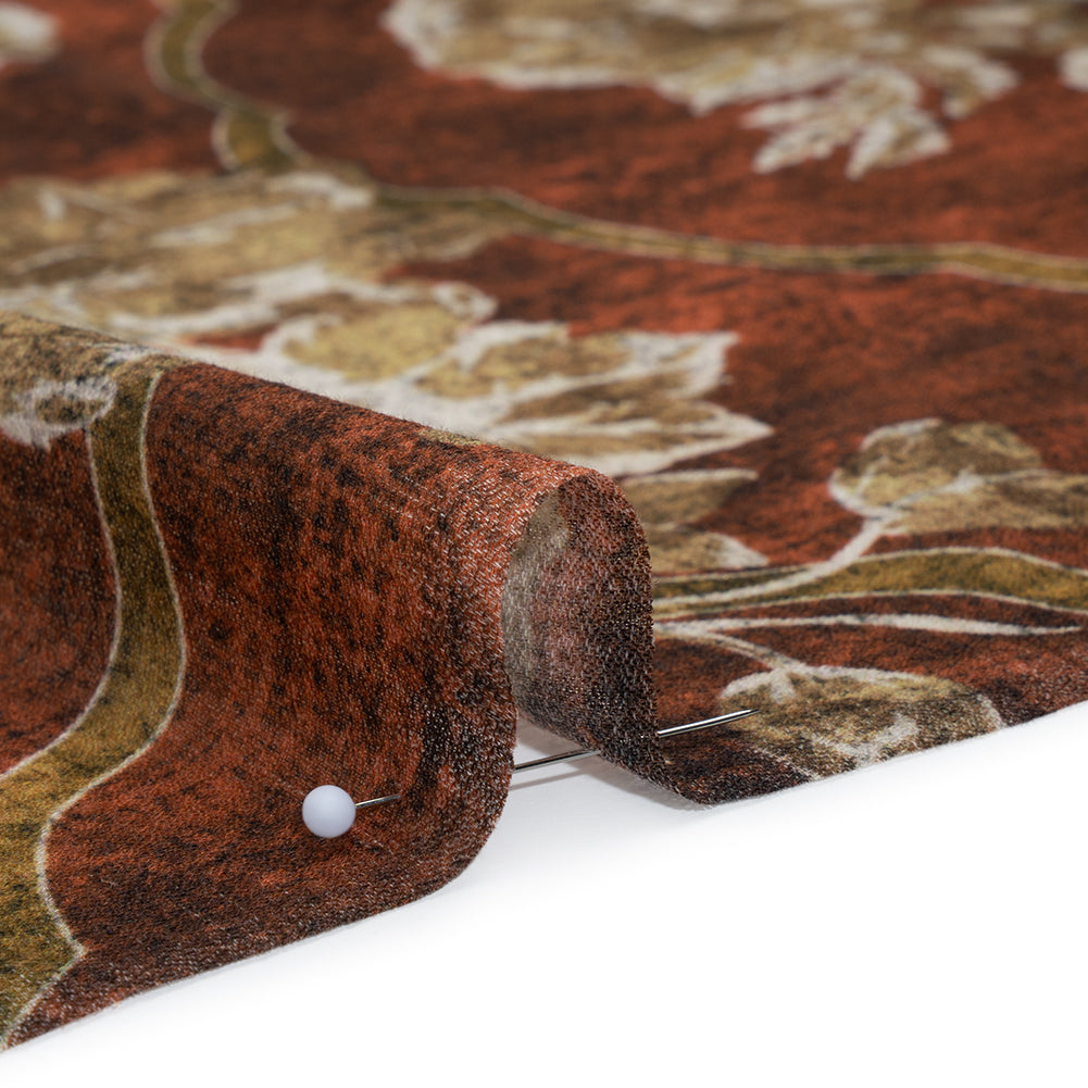 Cotton Crepe - Red Ochre, Beige and Cream Distressed Roses and Frames - Mood Exclusive Gilded Memory Print - Detail
