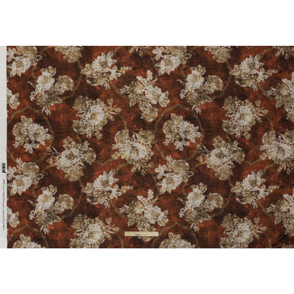 Cotton Crepe - Red Ochre, Beige and Cream Distressed Roses and Frames - Mood Exclusive Gilded Memory Print