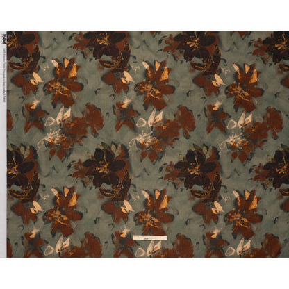 Cotton Crepe - Sage Green, Burgundy and Creamsicle Orange Painted Flowers - Mood Exclusive Lily Tranquility Print