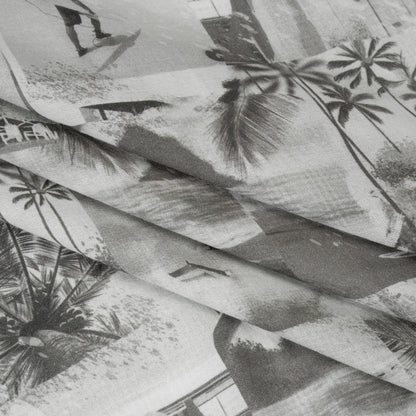 Cotton Crepe - Black, White and Gray Beach Scenes Patchwork - Mood Exclusive Seaside Snapshots Print