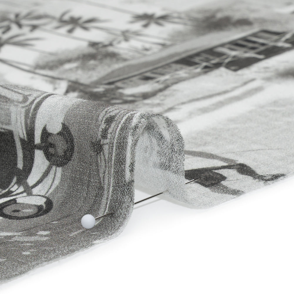 Cotton Crepe - Black, White and Gray Beach Scenes Patchwork - Mood Exclusive Seaside Snapshots Print - Detail