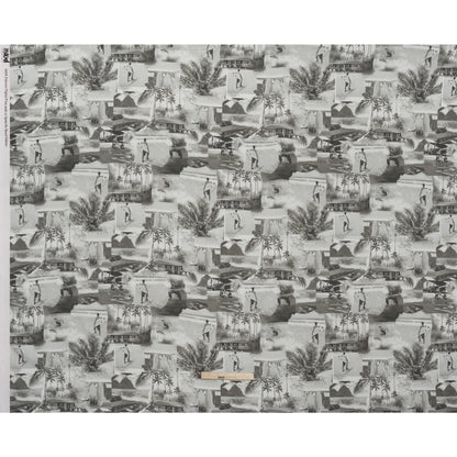 Cotton Crepe - Black, White and Gray Beach Scenes Patchwork - Mood Exclusive Seaside Snapshots Print