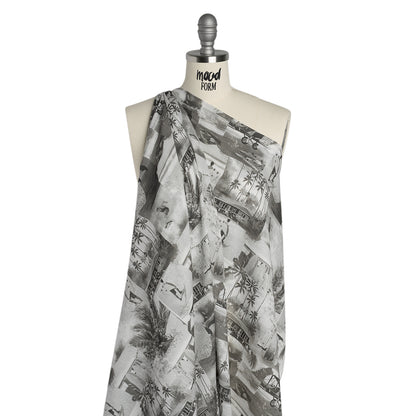 Cotton Crepe - Black, White and Gray Beach Scenes Patchwork - Mood Exclusive Seaside Snapshots Print