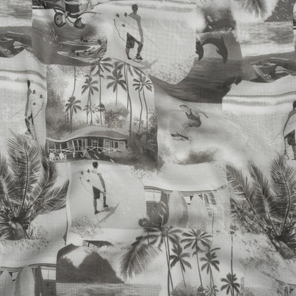Cotton Crepe - Black, White and Gray Beach Scenes Patchwork - Mood Exclusive Seaside Snapshots Print