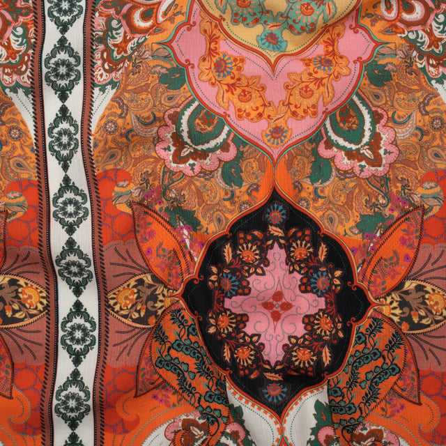 Slubbed Gauzy Cotton Woven Panel - Pink, Orange and Teal Paisley - Mood Exclusive La Vie Boheme Print