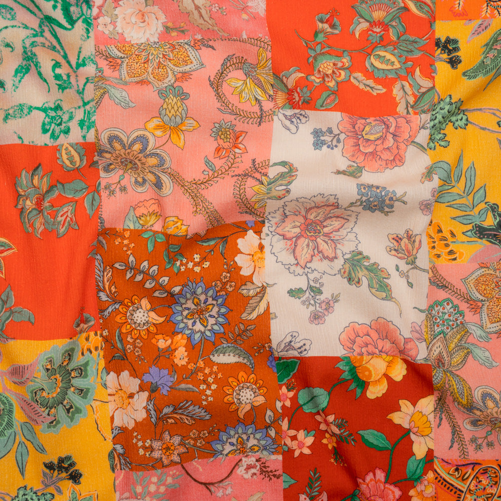 Slubbed Gauzy Cotton Woven - Orange, Pink and Yellow Paisley and Flora
