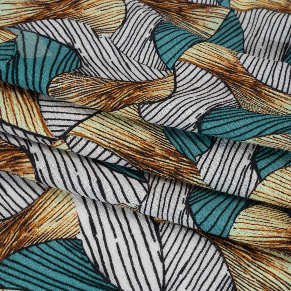 Slubbed Gauzy Cotton Woven - Blue, Brown and White Abstract - Mood Exclusive Tantric Tessellations Print - Folded