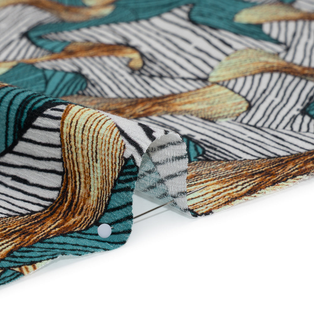 Slubbed Gauzy Cotton Woven - Blue, Brown and White Abstract - Mood Exclusive Tantric Tessellations Print - Detail