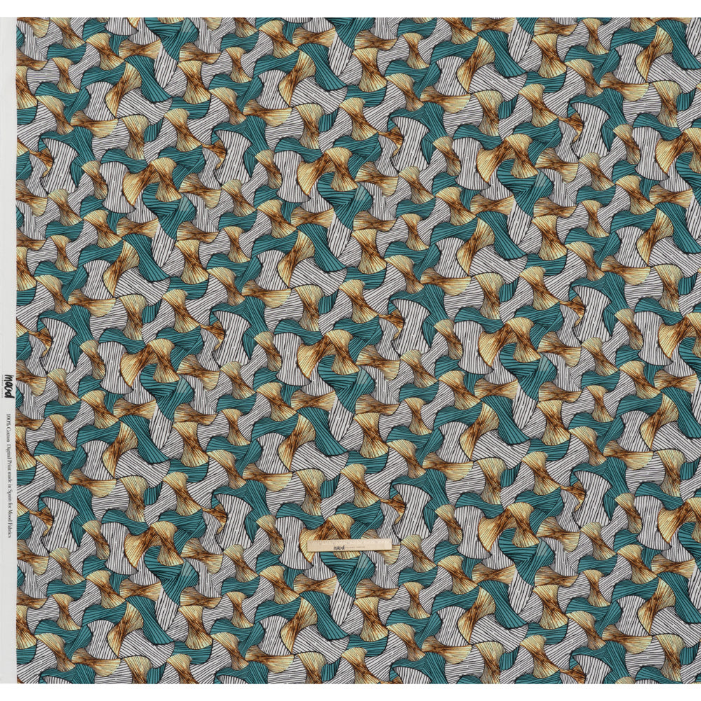 Slubbed Gauzy Cotton Woven - Blue, Brown and White Abstract - Mood Exclusive Tantric Tessellations Print - Full
