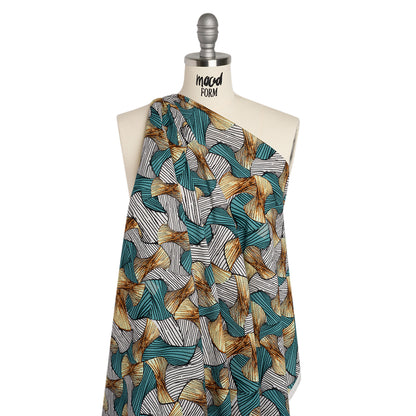 Slubbed Gauzy Cotton Woven - Blue, Brown and White Abstract - Mood Exclusive Tantric Tessellations Print