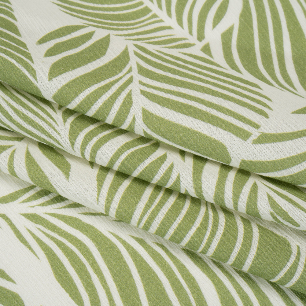 Slubbed Gauzy Cotton Woven - Green and White Leaves - Mood Exclusive Spring Sonnet Print