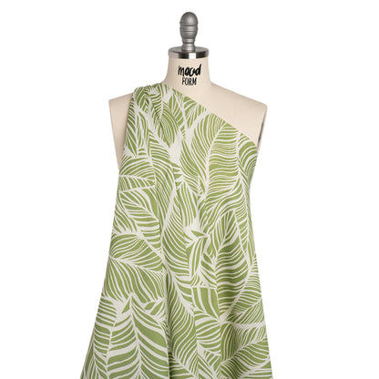 Slubbed Gauzy Cotton Woven - Green and White Leaves - Mood Exclusive Spring Sonnet Print