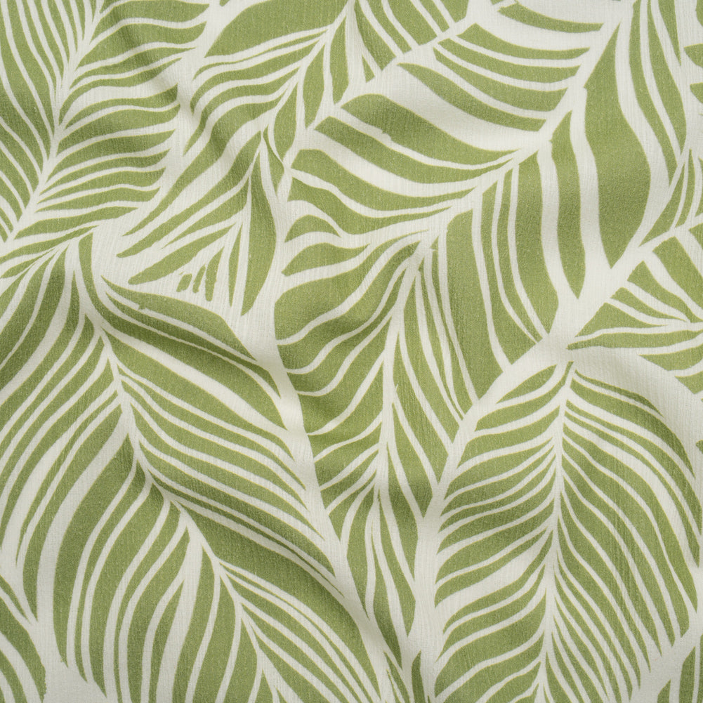 Slubbed Gauzy Cotton Woven - Green and White Leaves - Mood Exclusive Spring Sonnet Print
