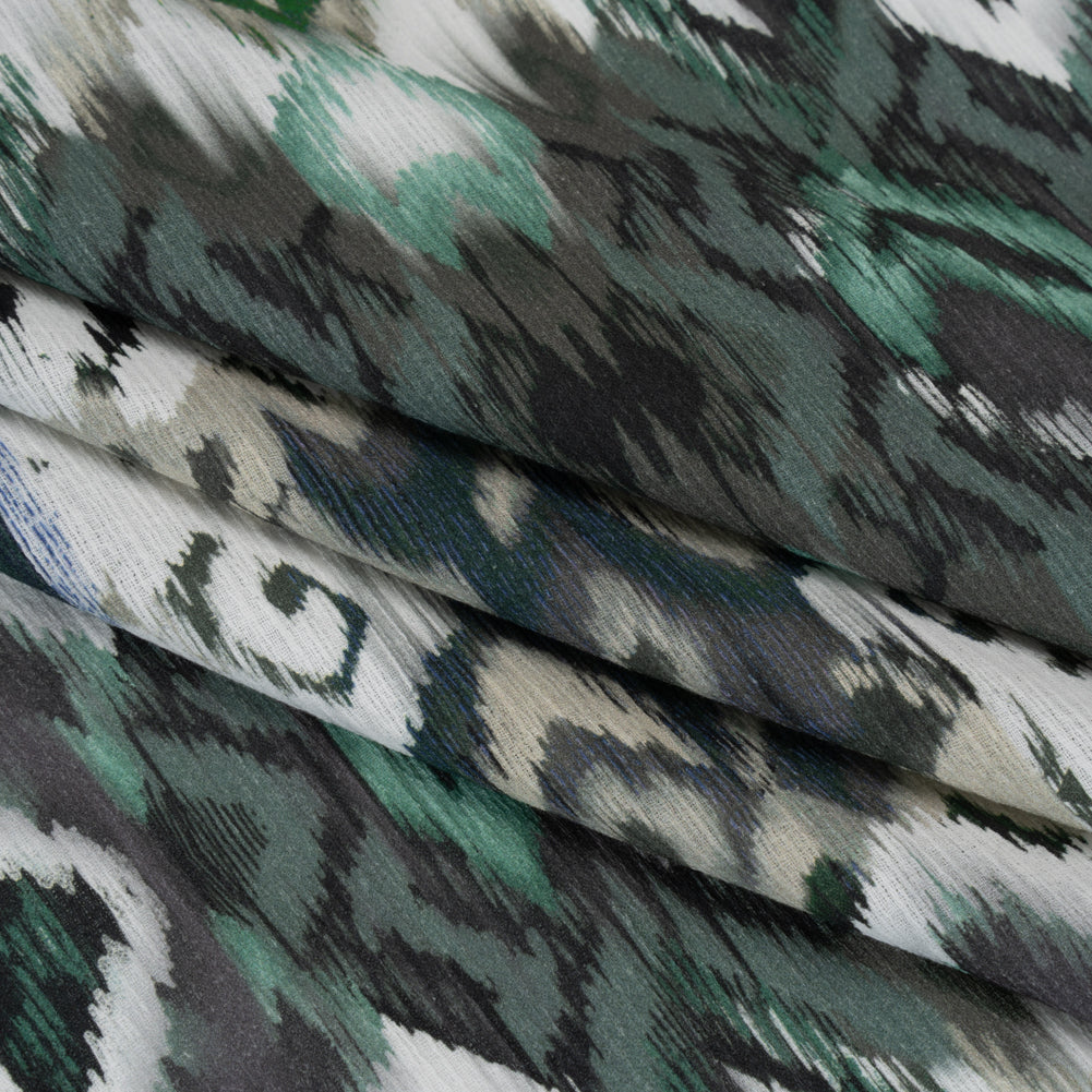 Slubbed Gauzy Cotton Woven - Dark Blue, Seafoam and Beige Ikat Geometrics - Mood Exclusive Atlantis Etchings Print