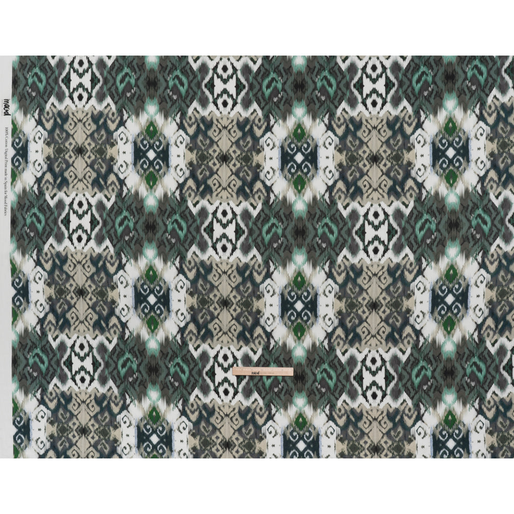 Slubbed Gauzy Cotton Woven - Dark Blue, Seafoam and Beige Ikat Geometrics - Mood Exclusive Atlantis Etchings Print