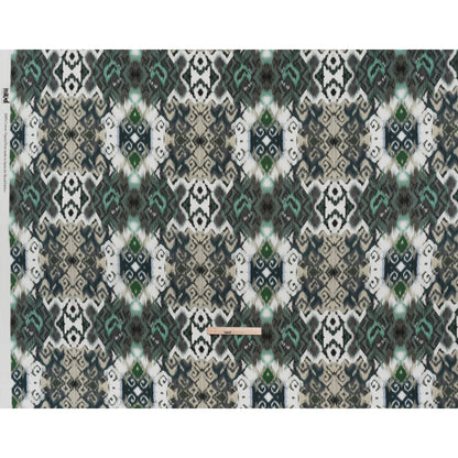 Slubbed Gauzy Cotton Woven - Dark Blue, Seafoam and Beige Ikat Geometrics - Mood Exclusive Atlantis Etchings Print