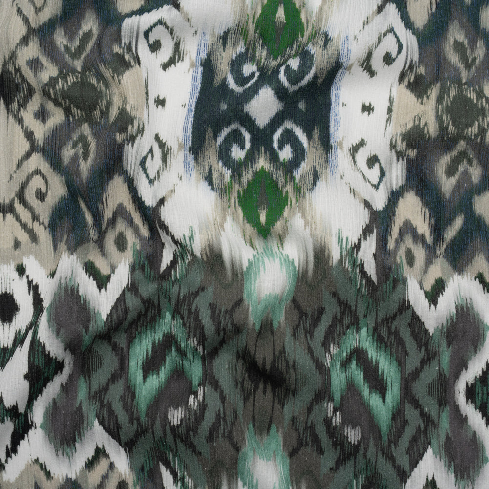 Slubbed Gauzy Cotton Woven - Dark Blue, Seafoam and Beige Ikat Geometrics - Mood Exclusive Atlantis Etchings Print