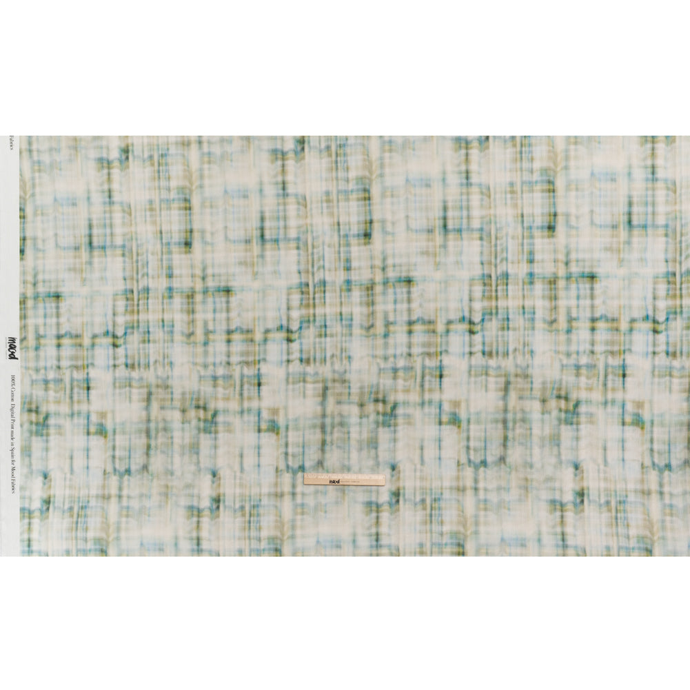 Slubbed Gauzy Cotton Woven - Cream, Turquoise and Olive Green Tie Dye - Mood Exclusive Sunlit Swale Print - Full