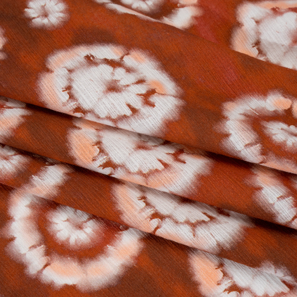 Slubbed Gauzy Cotton Woven - Red, Peach and White Tie Dye Flowers - Mood Exclusive Dandelion Daydream Print - Folded