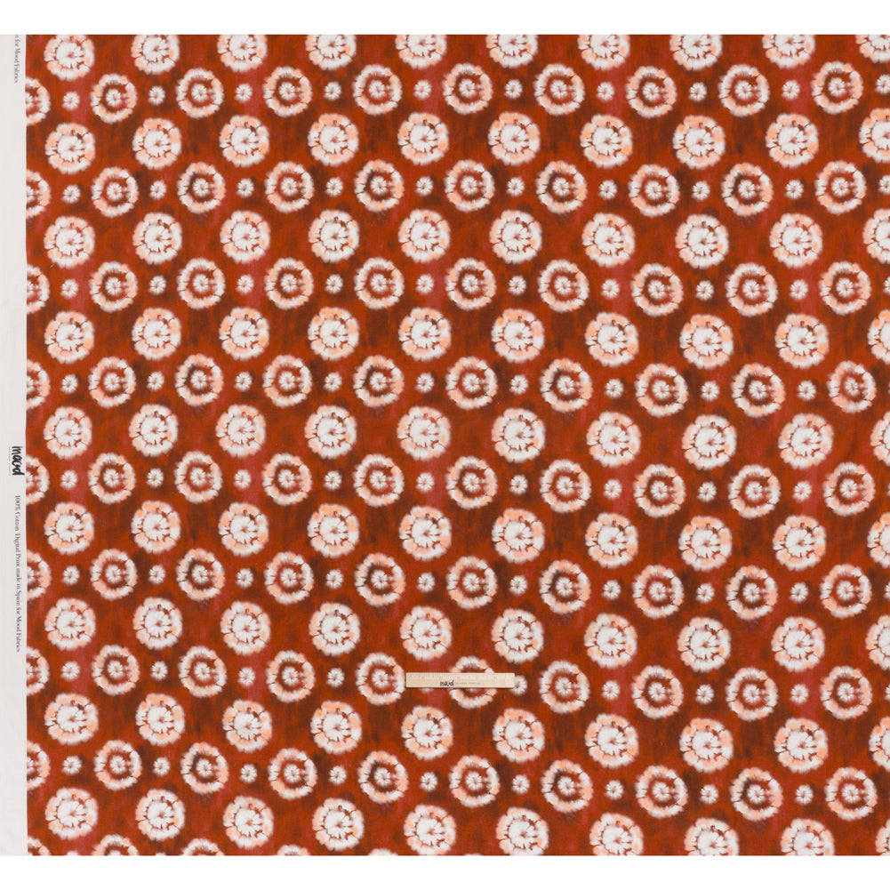 Slubbed Gauzy Cotton Woven - Red, Peach and White Tie Dye Flowers - Mood Exclusive Dandelion Daydream Print - Full