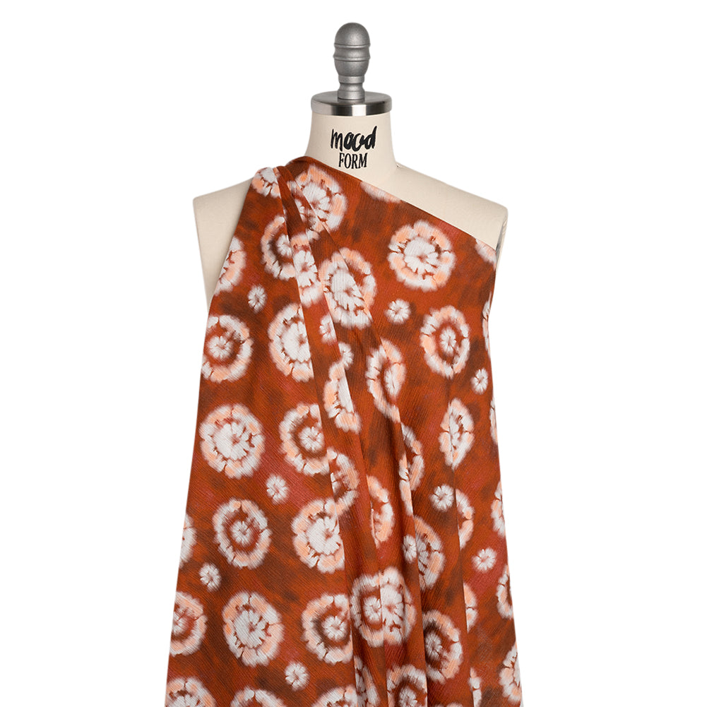 Slubbed Gauzy Cotton Woven - Red, Peach and White Tie Dye Flowers - Mood Exclusive Dandelion Daydream Print - Drape