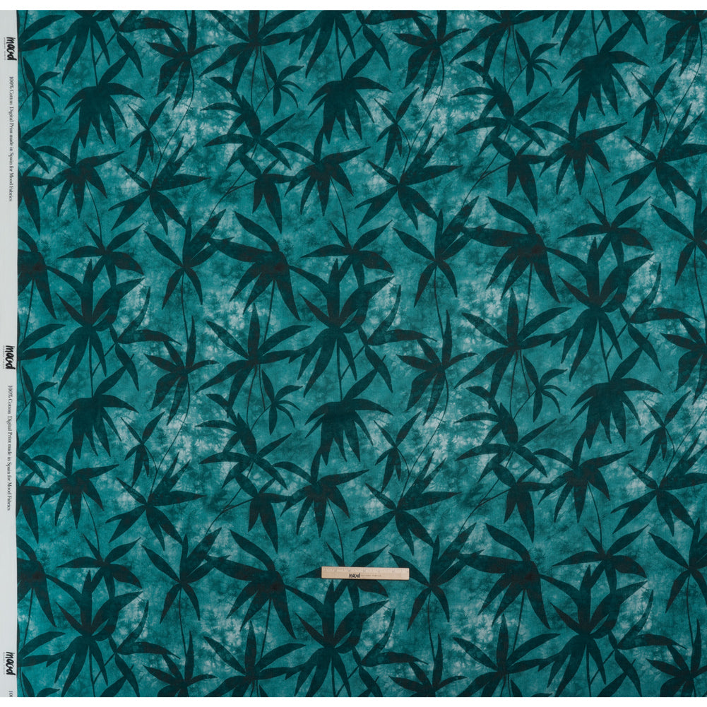 Slubbed Gauzy Cotton Woven - Teal and Turquoise Leaves on Tie Dye - Mood Exclusive Submerged Serenity Print
