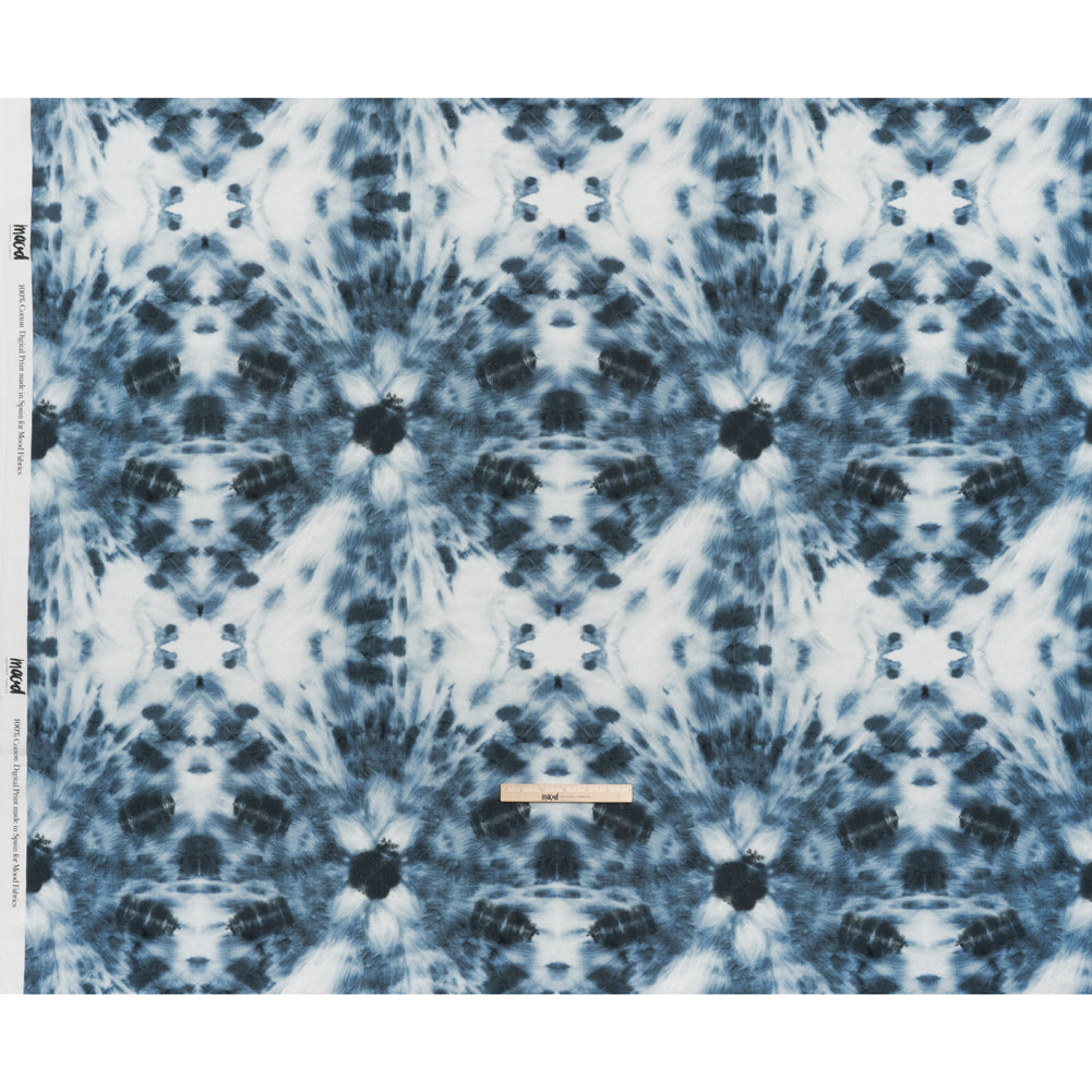 Slubbed Gauzy Cotton Woven - Denim Blue and White Tie Dye - Mood Exclusive Rorschach Revelations Print