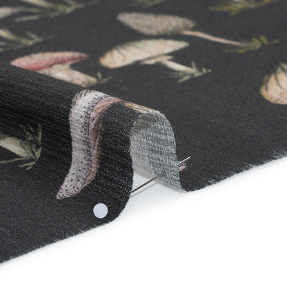 Slubbed Gauzy Cotton Woven - Charcoal, Red and Beige Mushrooms - Mood Exclusive Moonlit Mycelium Print