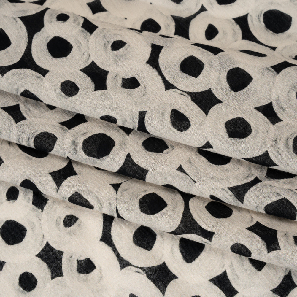 Crinkled Cotton Gauzy Woven - Black and White Painted Circles - Mood Exclusive The Space Between Print