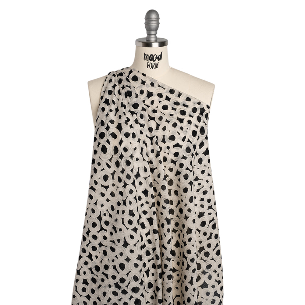 Crinkled Cotton Gauzy Woven - Black and White Painted Circles - Mood Exclusive The Space Between Print