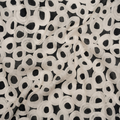 Crinkled Cotton Gauzy Woven - Black and White Painted Circles - Mood Exclusive The Space Between Print