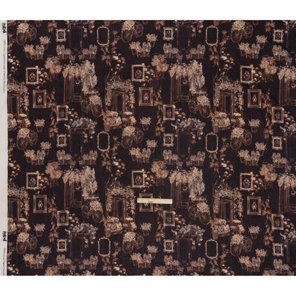 Crinkled Cotton Gauzy Woven - Dark Brown and Cream Flowers and Framed Photos - Mood Exclusive Coffee Date Print