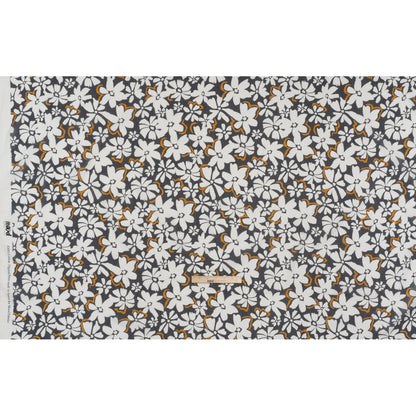 Crinkled Cotton Gauzy Woven - Charcoal Gray, Golden Orange and White Floral - Mood Exclusive Spring Squall Print